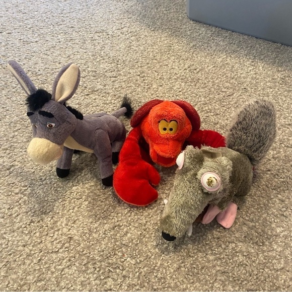 Vintage Plush Bundle Sebastian Little Mermaid Shrek Donkey Ice Age Scrat - Picture 2 of 8